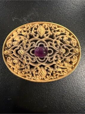 Museum of Fine Arts Boston Vintage Filigree Brooch with Purple Stone